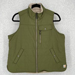 Carhartt Womens Utility Sherpa Lined Full Zip Reversible Work Vest Size 1x Green